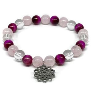 Minerální náramek tygří oko, křišťál, růženín - ORCHIDEJ